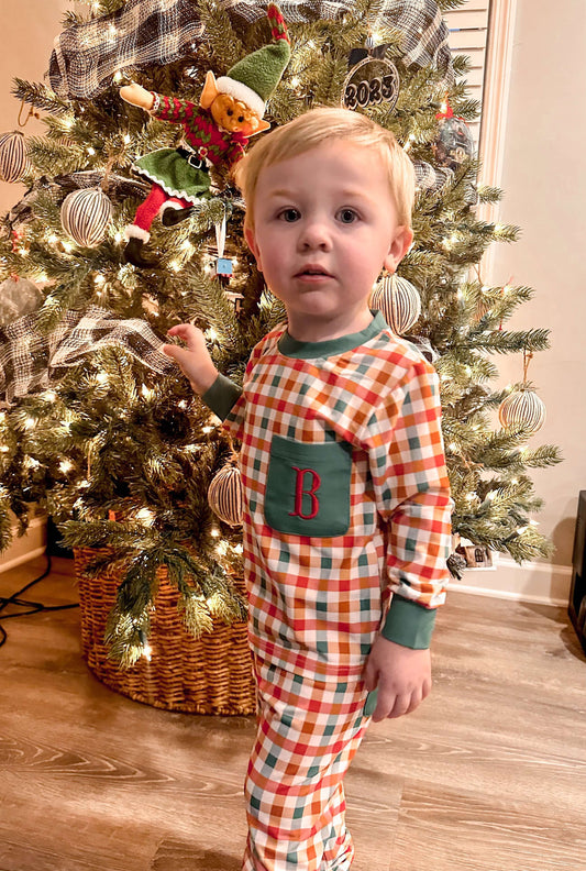 Boys Christmas Gingham PJs (No Mono)